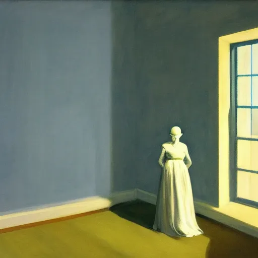 Prompt: painting of a ghost in a living room by Edward hopper