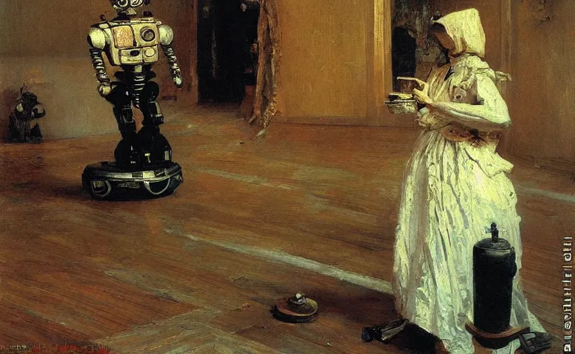 Image similar to high quality high detail painting by ilya repin, robots taking over the house, hd