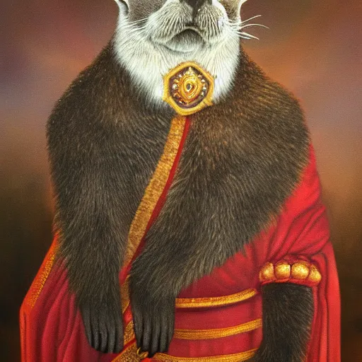 Image similar to oil painting of royal king otter dressed as a king