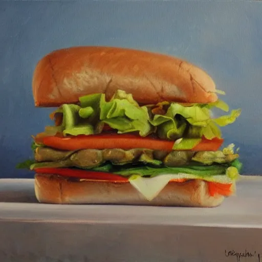 Prompt: oil painting of a delicious sandwich