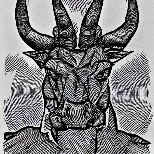 Prompt: a crosshatch minotaur.