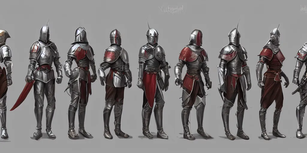 Image similar to different views of medieval knights, concept art by senior character artist, trending on artstation, full body character design, hyperdetailed! render!