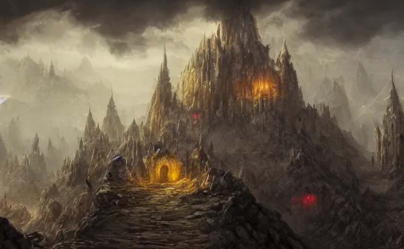 Prompt: an arcane fortress, magical and powerful, landscape art, mindblowing, concept art, matte, illustration, ominous, magical, dnd, 4 k uhd, very detailed