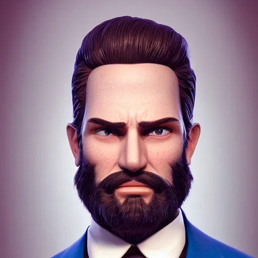 Prompt: a highly detailed portrait of a man, with a brown short beard and hair, blue eyes, wearing a tuxedo, artstation, deviantart, professional, octane render