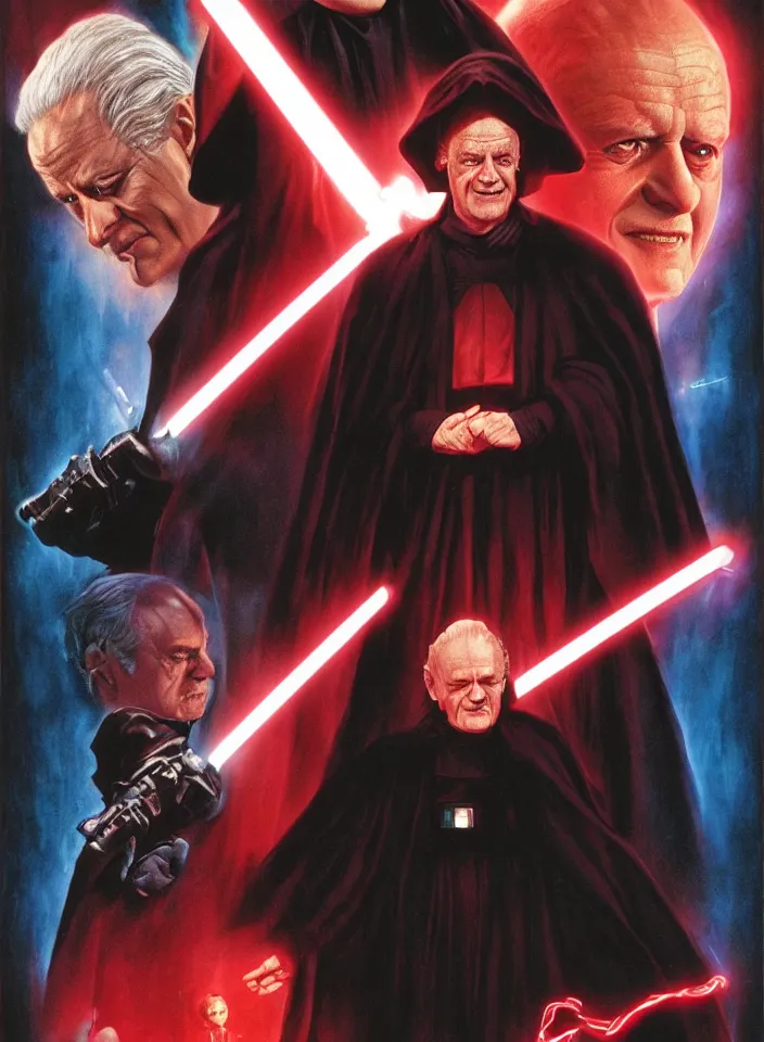 Prompt: sheev palpatine the musical movie poster by drew struzan