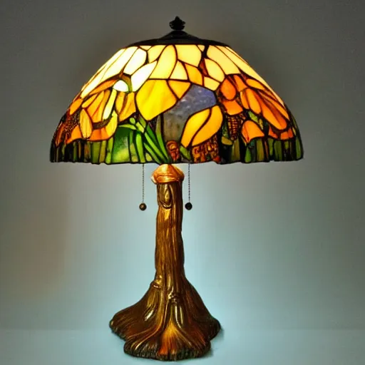 Image similar to beautifully detailed victorian art nouveau mushroom shaped tiffany lampshade, river reeds duckweeds close up abstractb mallard feathers, mucha tiffany kilian eng