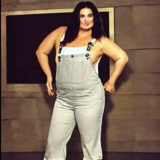 Prompt: demi - moore as a very fat woman, wearing overalls