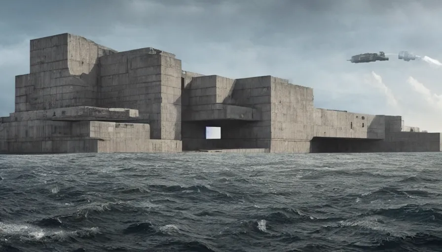 Image similar to big brutalist imperial military base on cliffs, drawing architecture, imperial architecture in rogue one, pritzker architecture prize, brutalism architecture, cinematic shot, by greig fraser, by emmanuel lubezki, robert richardson, hoyte van hoytema, roger deankins, janusz kaminski, alejandro inarritu