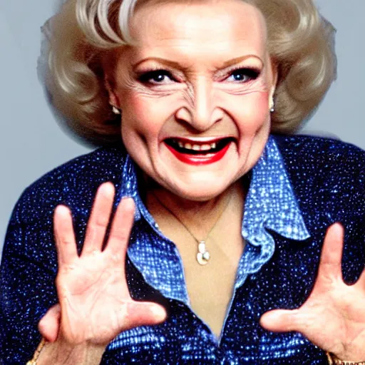 Image similar to betty white crossing fingers for luck