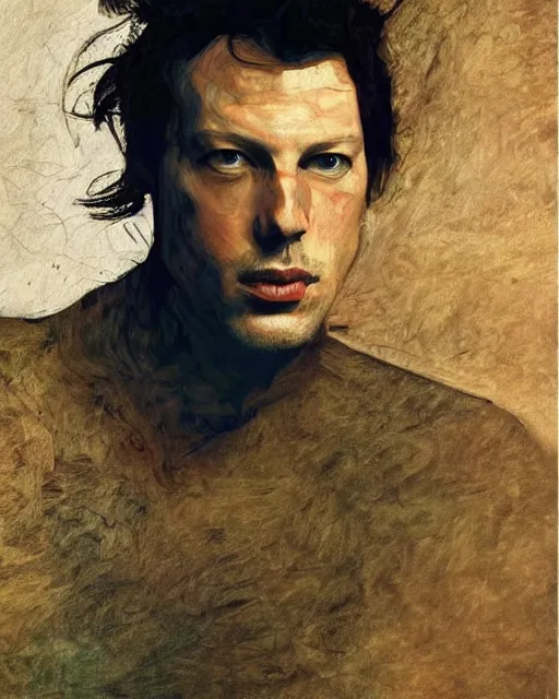 Prompt: portrait of david gilmour by greg rutkowski in the style of egon schiele