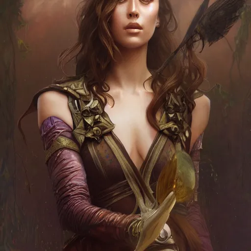 Prompt: Alycia Debnam-Carey, fantasy, intricate, elegant, highly detailed, digital painting, artstation, concept art, matte, sharp focus, illustration, art by Artgerm and Greg Rutkowski and Alphonse Mucha, purple ochre crimson color scheme