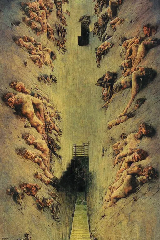 Prompt: a stairway to heaven by norman rockwell and zdzislaw beksinski