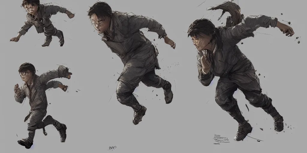 Image similar to cartoonish little leonardo di caprio running, character sheet, fine details, concept design, contrast, kim jung gi, greg rutkowski, trending on artstation, 8 k, full body, turnaround, front view, back view, ultra wide angle