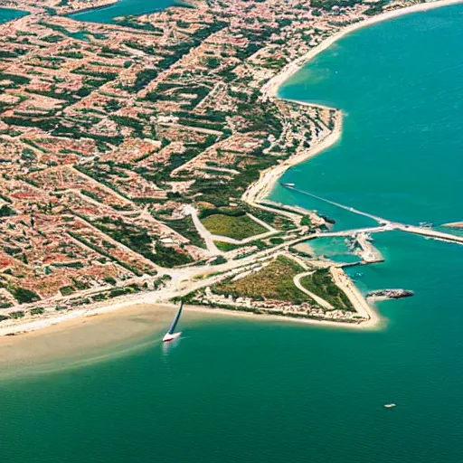 Prompt: Île de Ré viewed from a plane or a boat