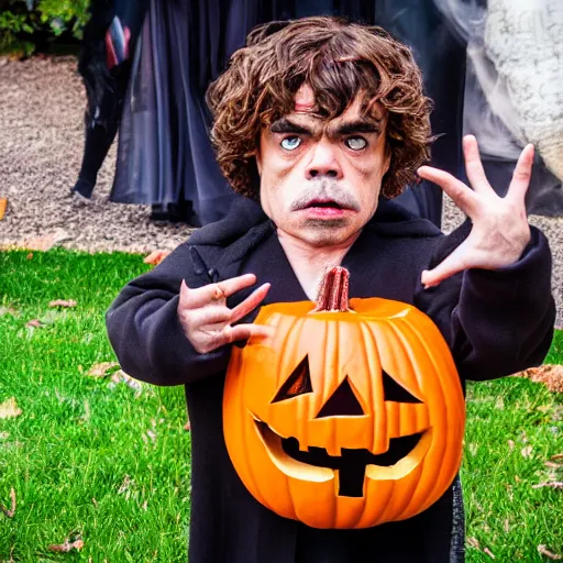 Image similar to peter dinklage trick or treating on halloween, ( sony a 7 r iv, symmetric balance, polarizing filter, photolab, lightroom, 4 k, dolby vision, photography awardm, voque, perfect face )