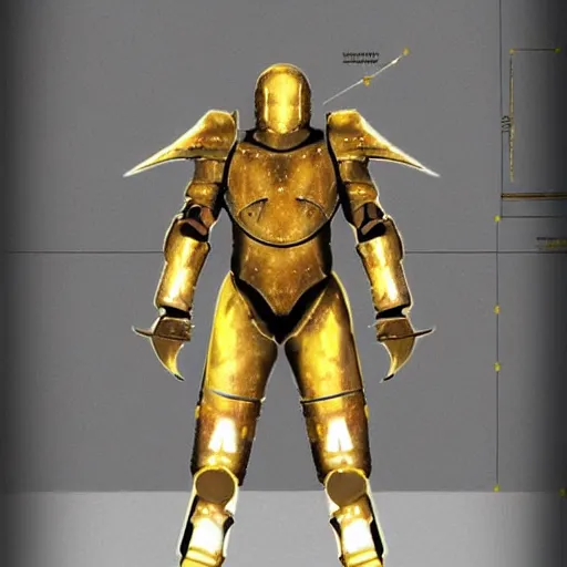 Prompt: Cybernetic spartan armor concept made of steel and leather with golden details and LED lights, concept art, armor