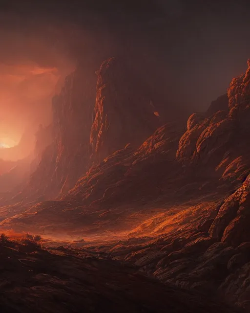 Image similar to double sunrising in the valley of fire, environment art, fantasy art, landscape art, in the style of greg rutkowski, illustration, epic, fantasy, intricate, hyper detailed, artstation, concept art, smooth, sharp focus, ray tracing