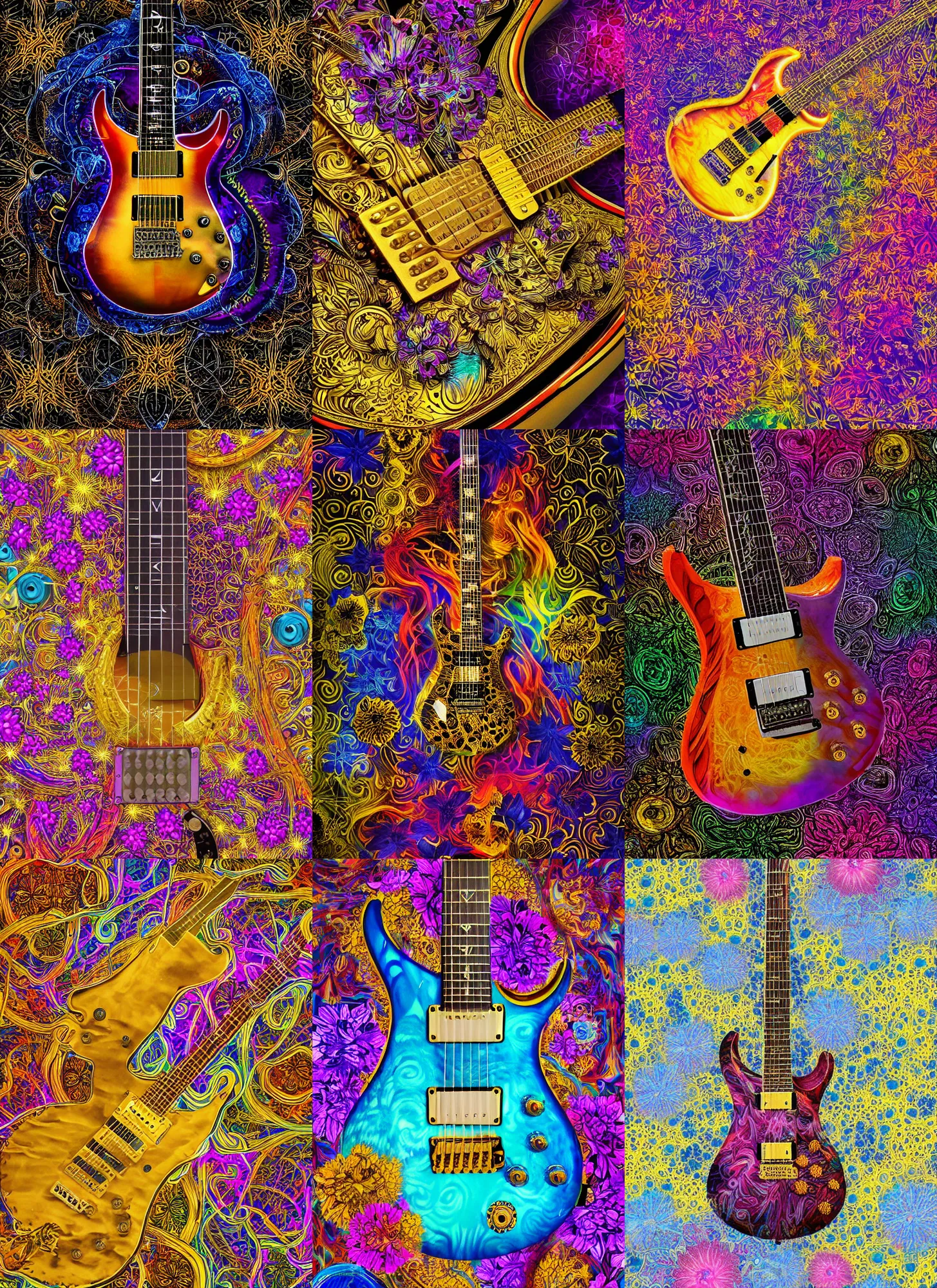 Prompt: high intricate detailed abstract photo of a prs electric guitar covered in flowers and psychedelic smoke, golden ratio, rule of thirds, elegant, by lea leonowicz, by maks trofimov, by jenny brozek, by johannes wessmark