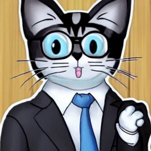 Image similar to a cat wearing a suit, doraemon style