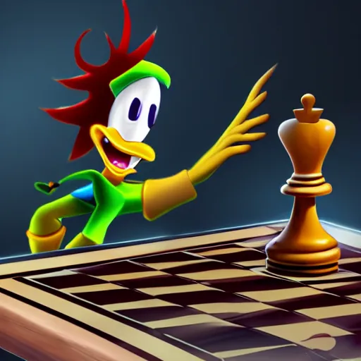 Prompt: Rayman playing chess