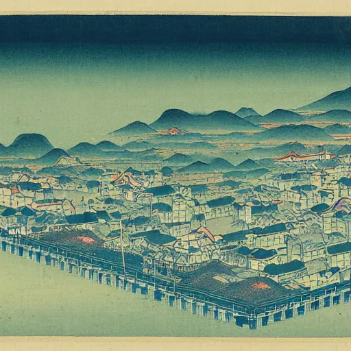 Image similar to a city by tomioka tessai ( 1 8 3 7 - 1 9 2 4 )