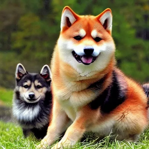 Prompt: crossbreed of a shiba inu and a norwegian forest cat, photo