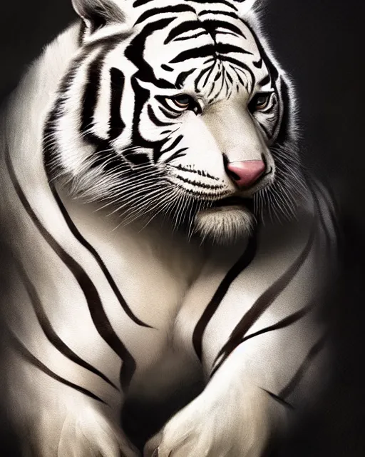 Image similar to A white tiger, highly detailed face, full body, fantasy art, monster art, in the style of greg rutkowski, illustration, epic, fantasy, intricate, hyper detailed, artstation, concept art, smooth, sharp focus, ray tracing