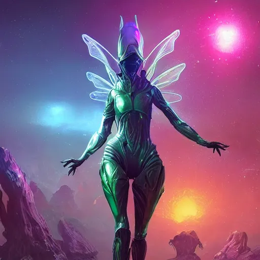 Prompt: ultra realistic illustration of android fairy, alien homeworld, swamps, advanced technology, warframe, special effects, colorful lights, space ship in the distance, intricate, highly detailed, digital painting, artstation, concept art, smooth, sharp focus, illustration, art by artgerm and tim mcburnie and anato finnstark