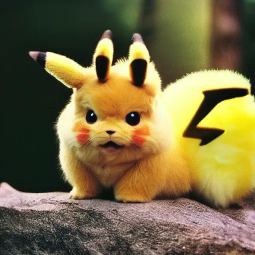 Prompt: national geographic 3 5 mm nature photo of a fluffy pikachu