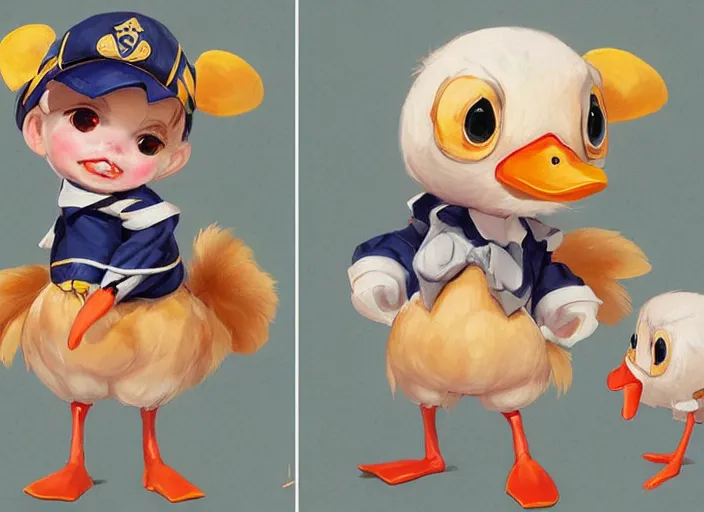 Prompt: award - winning detailed concept art of a cute iconic anthropomorphic little duck character wearing a sailor suit. art by wlop on bcy. net, realistic. detailed feathers, art by cheng yi. artstationhd, artgerm, disney