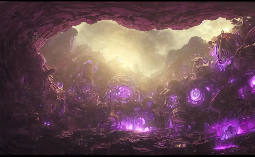 Prompt: made in abyss bondrewd in idofront underground landscape purple light drawn by justin gerard