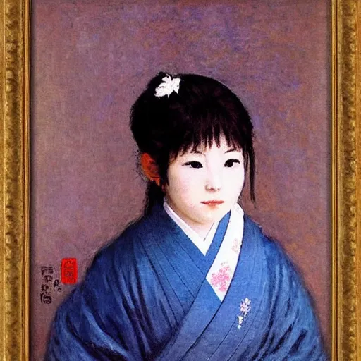 Prompt: Cute Japanese girl by Claude Monet