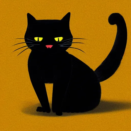 Prompt: Black cat on a yellow solid background. Pixar Style
