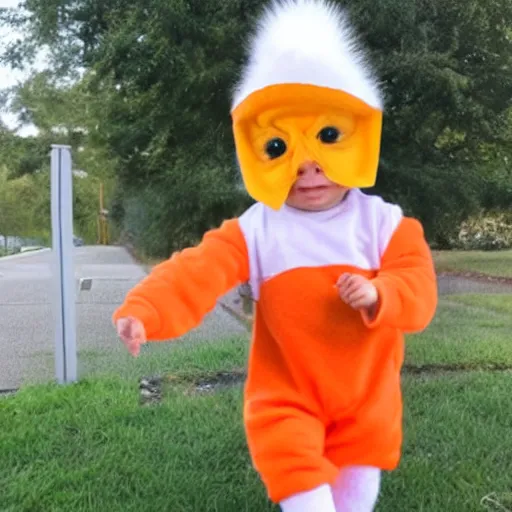 Image similar to cute baby chick dressed as an inmate