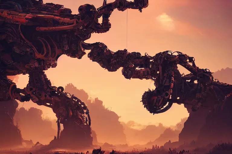 Image similar to tallneck machine mecanical creature robot of horizon forbidden west horizon zero dawn radiating a glowing aura global illumination ray tracing hdr fanart arstation by ian pesty and alena aenami artworks in 4 k