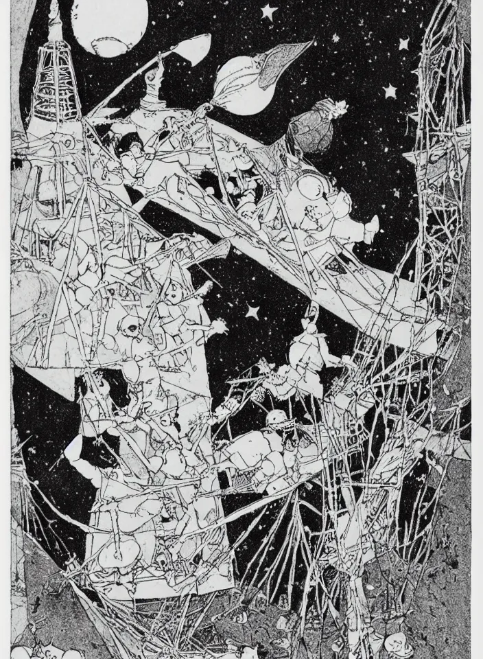 Prompt: the moon has a toothache, children's book illustration, by winsor mccay