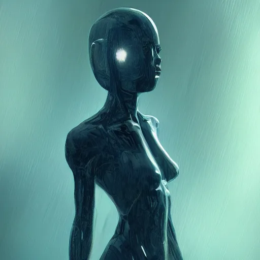 Image similar to humanoid inspired by raindrops, Trending on Artstation, cinematic atmosphere