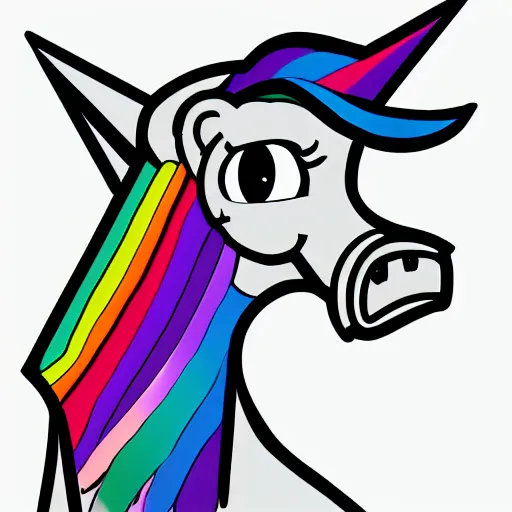 Image similar to Rainbow Robot Unicorn profile picture for social media sites. Limited palette, crisp vector line full body
