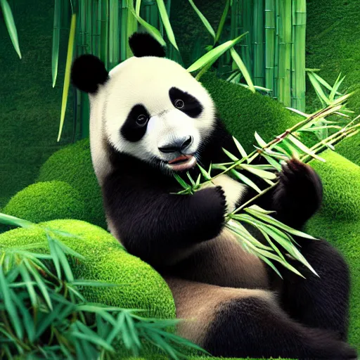 Prompt: panda eating bamboo, mystical colors, octane render, artstation