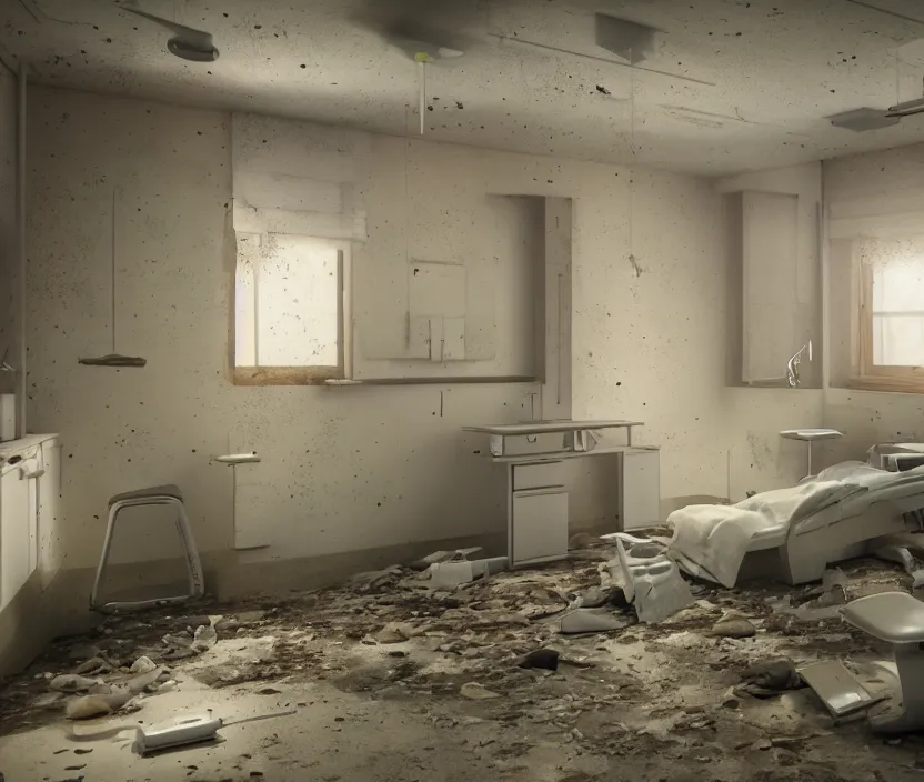 Prompt: Abandoned hospital room, octane render, artstation trending, highly detailded