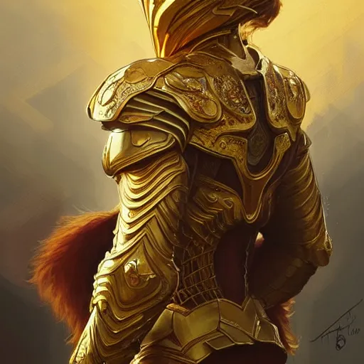 Prompt: Lionel Messi wearing a beautiful golden armor, D&D, fantasy, intricate, elegant, highly detailed, digital painting, artstation, concept art, matte, sharp focus, illustration, art by Artgerm and Greg Rutkowski and Alphonse Mucha