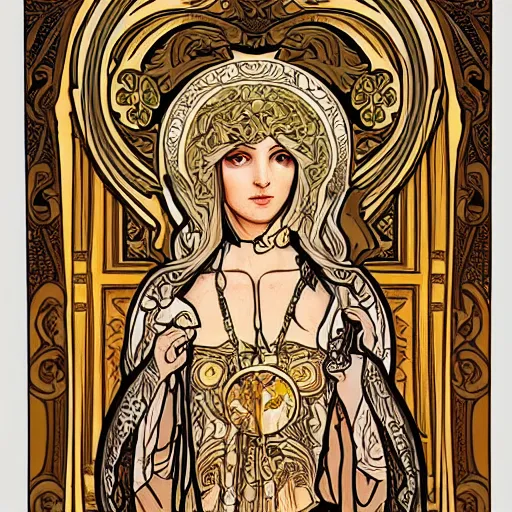 Prompt: Kingdom of heaven, baroque style, carved in wood, inspired by alphonse mucha, trending on artstation