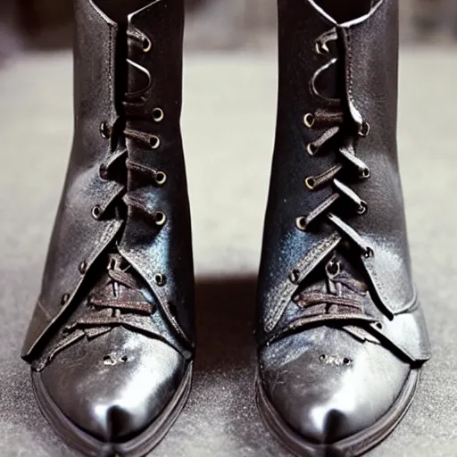 Prompt: medieval armored shoes, shining, photography, metal, detailed, designer - n 9