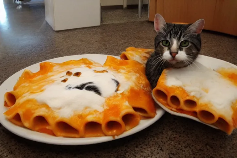 Prompt: cat made out of lasagna