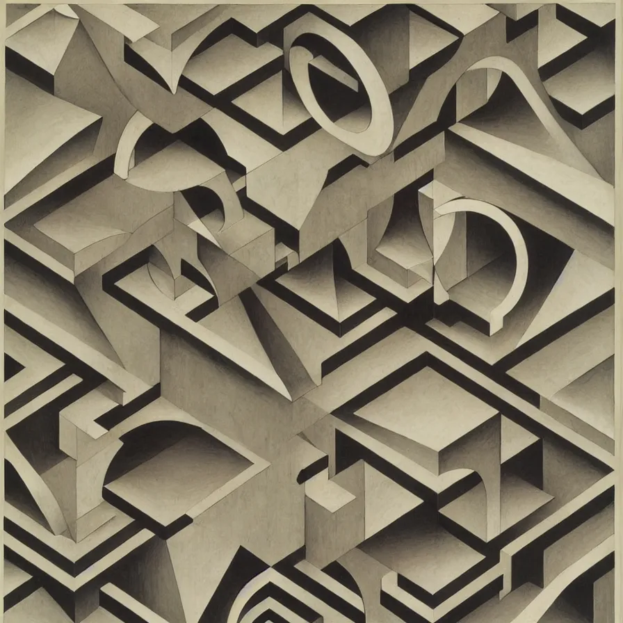 Image similar to trompe l'oeil, geometric illusion and visual hallucination by m. c. escher