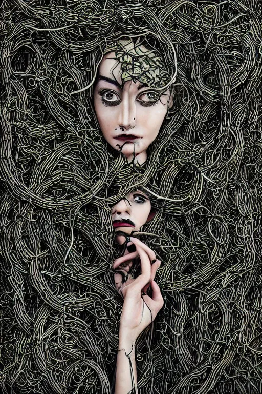 Image similar to beautiful elegant women made of oil and vines by rik oostenbroek, contrasted color, full body