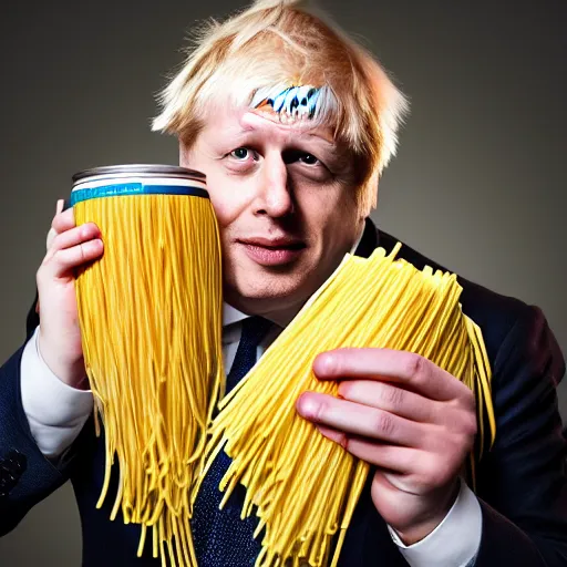 Prompt: Boris Johnson cradling can of Spaghetti-O's, beautiful, delicate, hyper realistic, 4K, HD