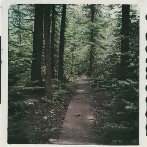 Prompt: polaroid photo of old hiking trail