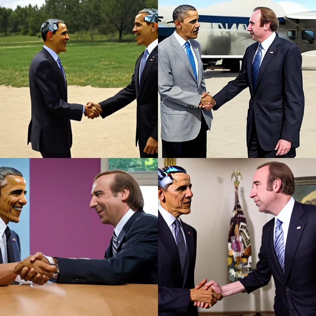 Prompt: Obama shaking hands with Saul Goodman