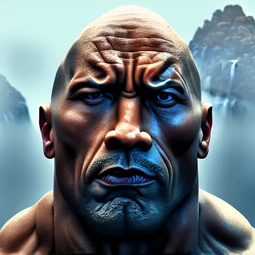 Prompt: a big grey rock with the face of dwayne johnson carved on it, highly detailed, digital painting, artstation, concept art, smooth, sharp focus